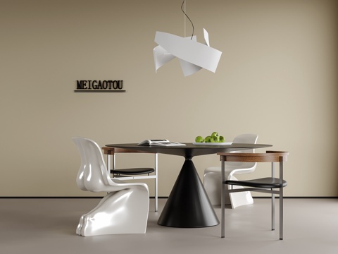 现代餐桌椅组合 餐椅 单椅 圆形餐桌 餐厅吊灯su模型