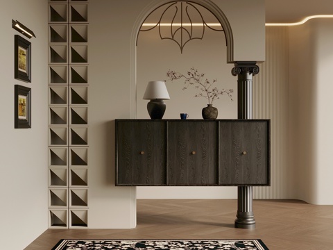 法式复古风玄关 入户装饰玄关su模型