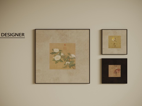 中古风挂画 新中式装饰画su模型