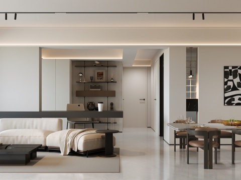 现代意式客餐厅 轻奢意式客餐厅 高级灰客餐厅 黑白灰客餐厅su模型