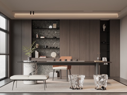 现代意式茶室 茶桌椅 茶柜su模型