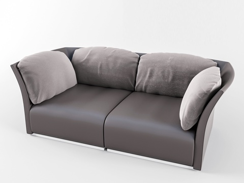 现代双人沙发  皮革沙发  休闲沙发 抱枕su模型