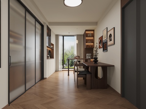  中古风家居餐厅3d模型 