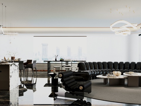 现代意式客餐厅 轻奢意式客餐厅 高级灰客餐厅 黑白灰客餐厅su模型