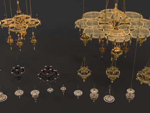 金属吊灯 欧式复古吊灯 中世纪吊灯 铁艺吊灯 复古烛台吊灯su模型