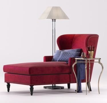 北欧贵妃椅  布艺躺椅  茶几圆几  落地灯su模型