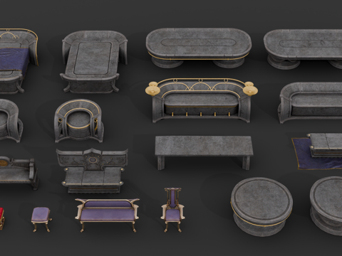 欧式复古家具 中世纪家具 西方复古家具 欧式沙发座椅 复古长su模型