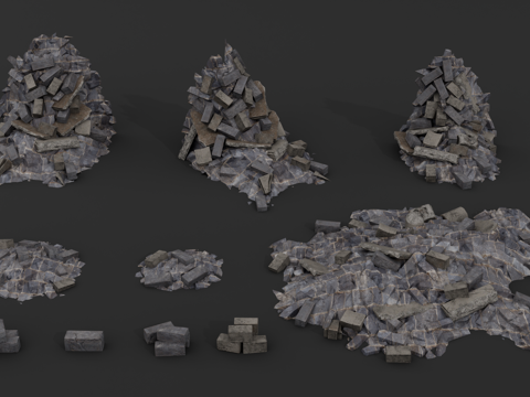 废墟 砖块 建筑废墟 残破碎片 废墟残骸 坍塌砖墙su模型