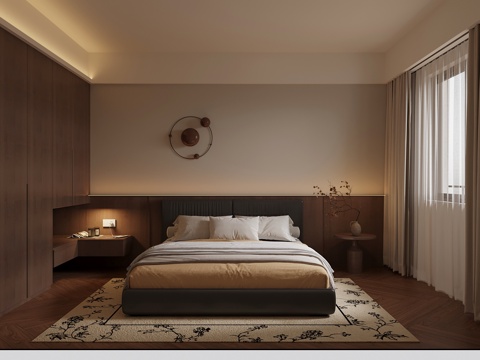 中古风卧室 衣柜 床 床头柜su模型