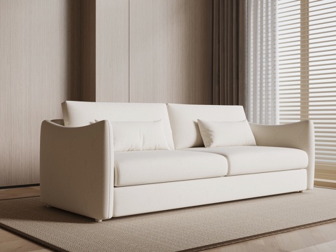 现代侘寂双人沙发 云朵沙发 豆腐块沙发 客厅沙发 布艺沙发su模型su模型