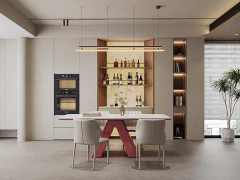  现代轻奢餐厅 餐桌椅 吊灯 酒柜 复古餐厅 意式餐厅3d模型 