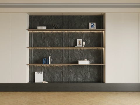 轻奢意式装饰柜 开放式收纳柜 客厅储物柜 客厅装饰柜 装饰架su模型