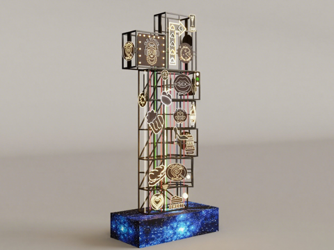 现代商业霓虹灯牌装置 赛博金属光构塔 复合式霓虹标识 星座蓝su模型