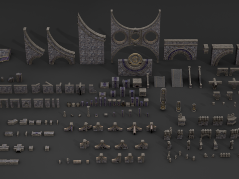 中世纪复古建筑构件 欧式复古建筑构件 建筑构件 石柱 石台阶su模型
