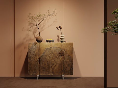 新中式玄关柜 边柜 端景柜su模型