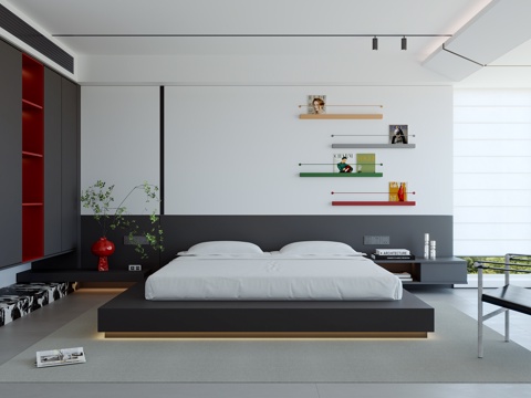 现代简约卧室 主卧 次卧 无主灯卧室su模型