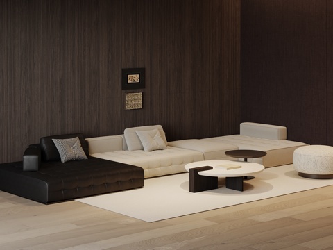 现代意式沙发茶几组合su模型