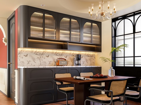  法式复古餐厅餐边柜3d模型 