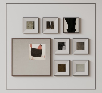 现代极简挂画 侘寂中古风挂画 奶油风装饰画 意式挂画 黑白灰su模型