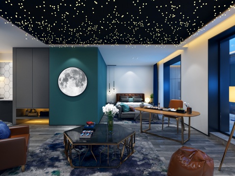  现代风格精品酒店客房3d模型 