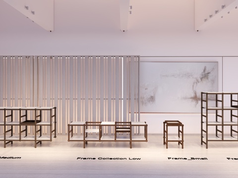 现代木质置物架 原木餐边矮架子 中古风极简货架 诧寂风书架su模型