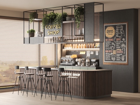  现代咖啡厅_咖啡吧台_咖啡机_工作台_奶茶咖啡店_操作台3d模型 