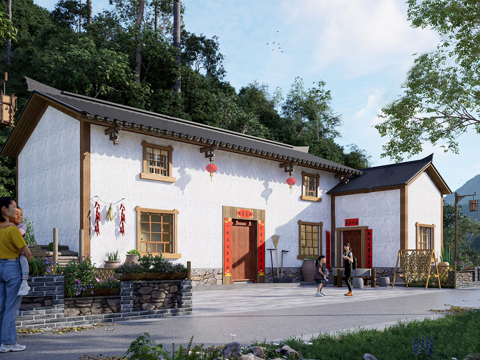 新中式乡村民房 民宿建筑su模型