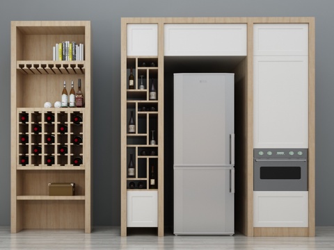  北欧酒柜冰箱组合 整体酒柜 实木酒柜 装饰酒柜 创意酒柜3d模型 