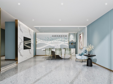  北欧现代北欧美容院 大厅前台3d模型 