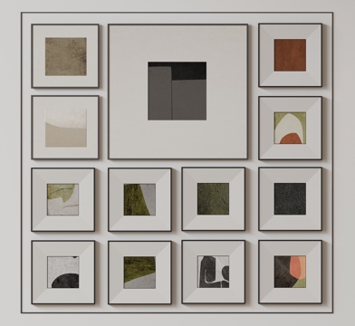 现代极简挂画 侘寂中古风挂画 奶油风装饰画 意式挂画 黑白灰su模型