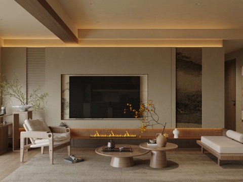 新中式禅意家居客厅 电视背景墙 宋式美学背景墙 客厅背景墙su模型