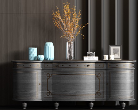  简欧实木端景柜饰品组合3d模型 