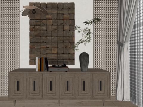 中古风花瓶植物装饰摆件su模型