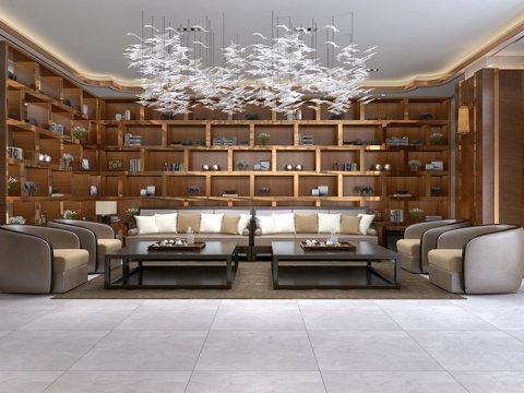  新中式酒店大厅3d模型 