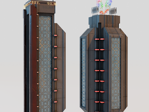 赛博朋克建筑 科幻建筑 商业街建筑 工业建筑 城市街道建筑su模型