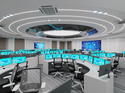  现代指挥室监控室3d模型 