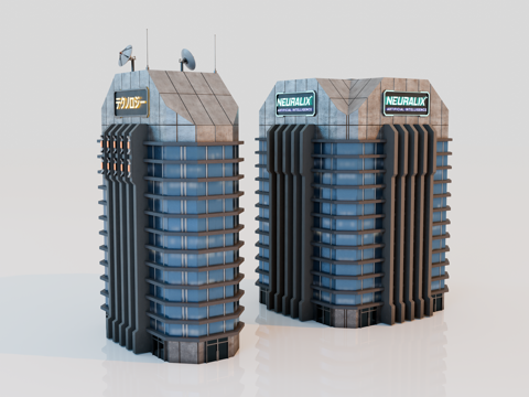 赛博朋克建筑 科幻建筑 商业街建筑 工业建筑 城市街道建筑su模型