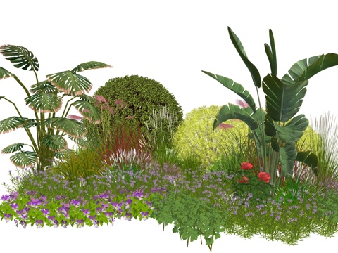 现代庭院花卉植物堆景观su模型