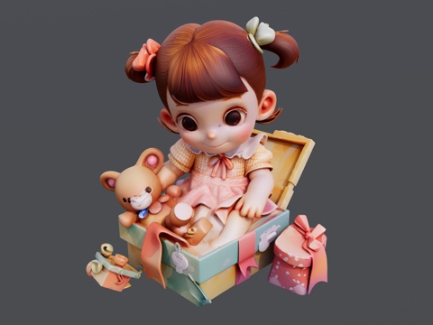 坐在礼盒里的小女孩su模型