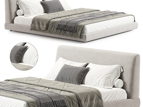  现代布艺双人床3d模型 