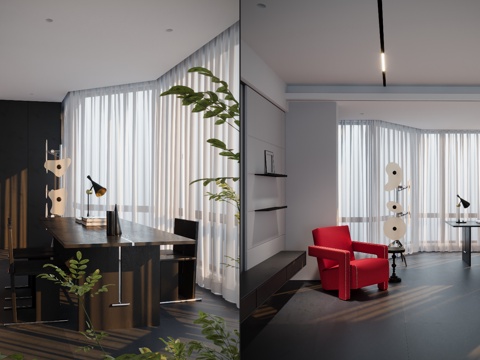 现代开放茶室茶台su模型