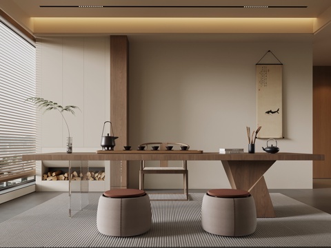 新中式茶室 茶桌椅su模型