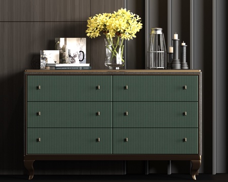  新中式皮革端景柜饰品组合3d模型 