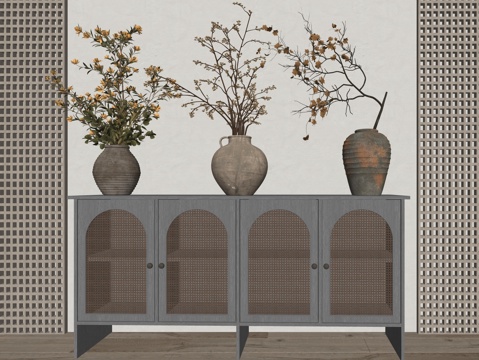 现代花瓶植物装饰摆件su模型