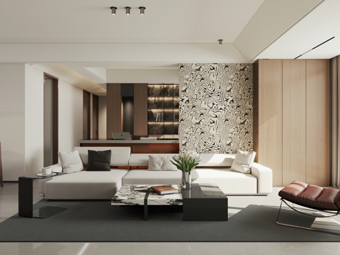 现代极简客餐厅 意式客餐厅 客厅餐厅一体3d模型