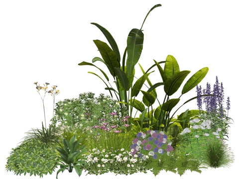 现代庭院公园植物堆景观su模型
