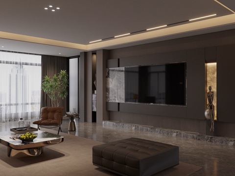 轻奢意式家居客厅 电视背景墙 客厅背景墙 意式客厅背景墙 大su模型