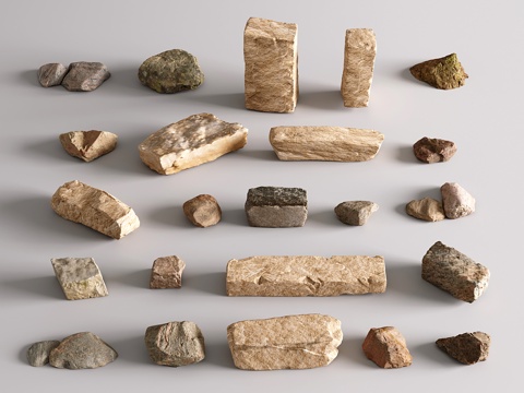  现代石头 侘寂石砖 方石块 条石 荒料石3d模型 