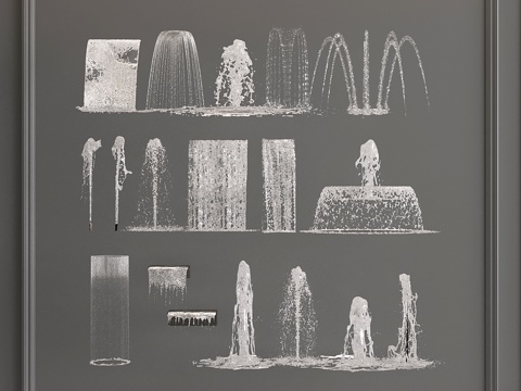  现代水幕瀑布 跌水 喷泉 流水 水景3d模型 