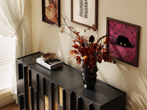 法式复古斗柜 复古风玄关柜 装饰柜 边柜 中古风餐边柜 花艺su模型